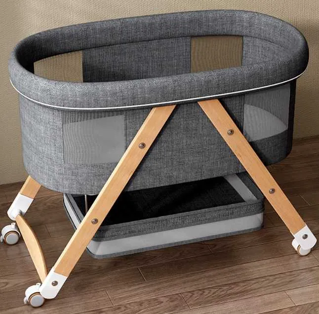 سرير أطفال بتصميم حديث قابل للطي من القطن . Modern Design Foldable Cotton and Wood Baby Bed