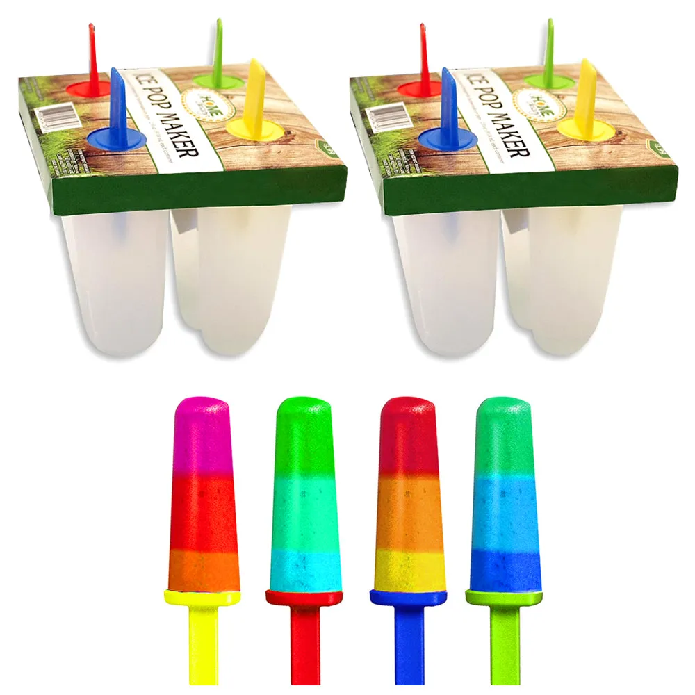 2 Pack 4 Section Ice Pop Maker Mold Popsicle Dessert Ice Cream Frozen Treat Cake