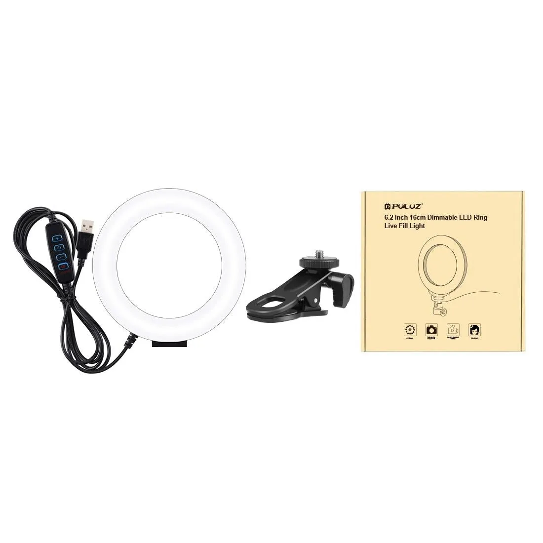 6.2 Dual-colour Ring Light with Usb 3 Modes Monitor Clip - Black
