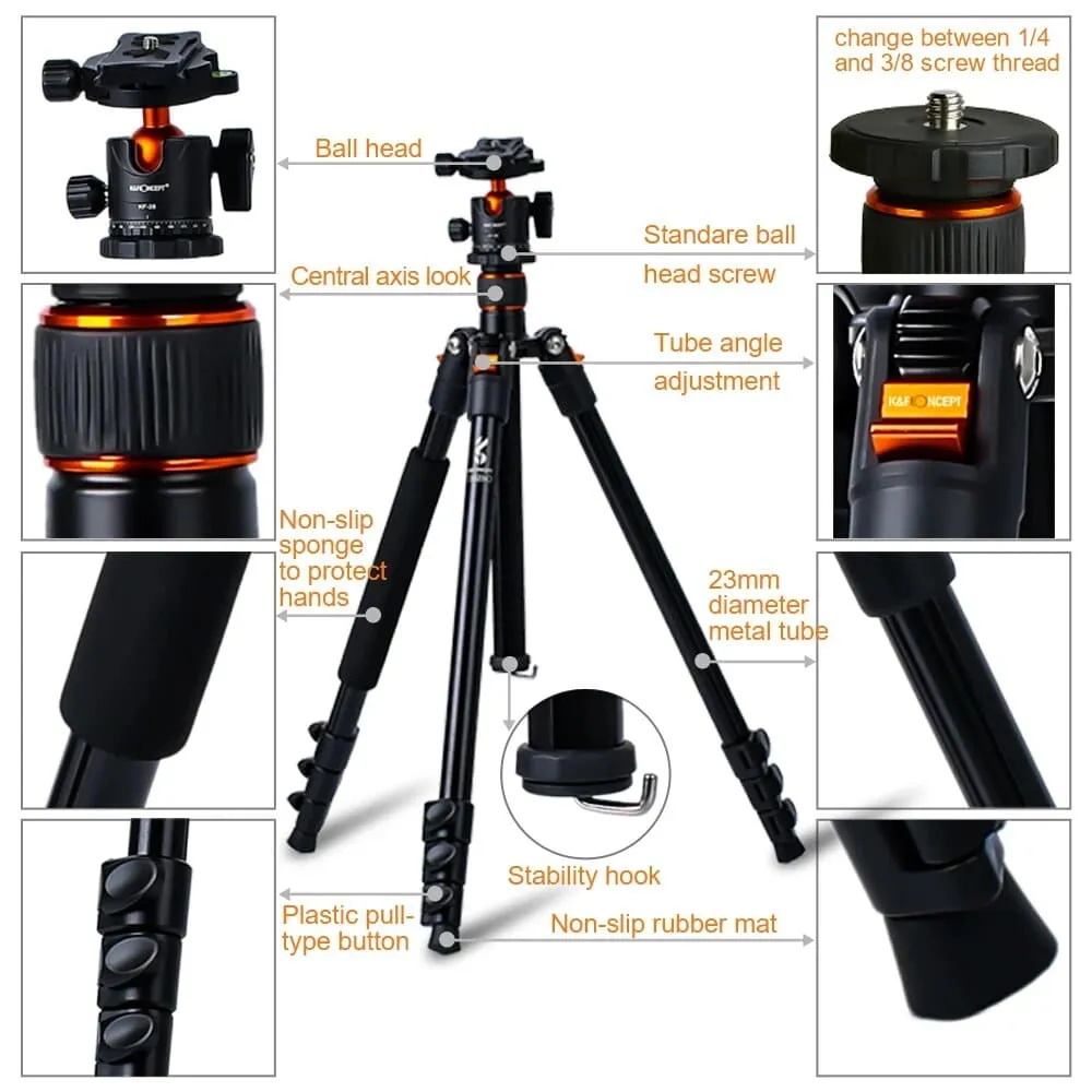 64.17 Inch Camera Tripod for Dslr Camera Portable Compact Aluminum with 360 Degree Ball Head Quick Release
