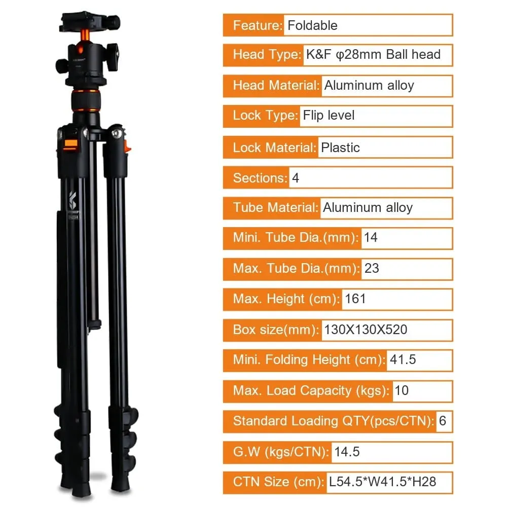 64.17 Inch Camera Tripod for Dslr Camera Portable Compact Aluminum with 360 Degree Ball Head Quick Release