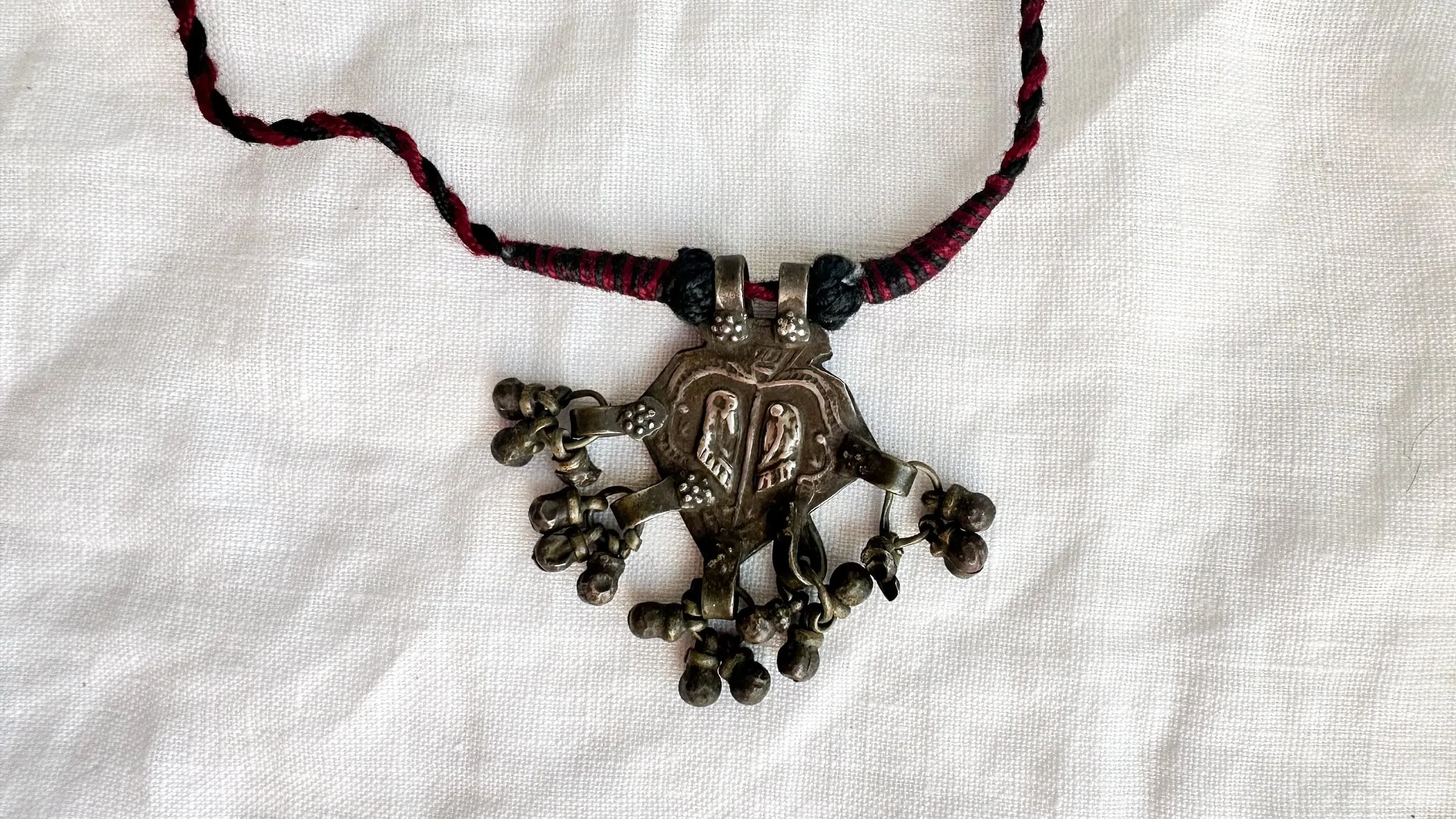 Antique Hindu Goddess Feet Amulet Necklace. Adjustable Length. 1051