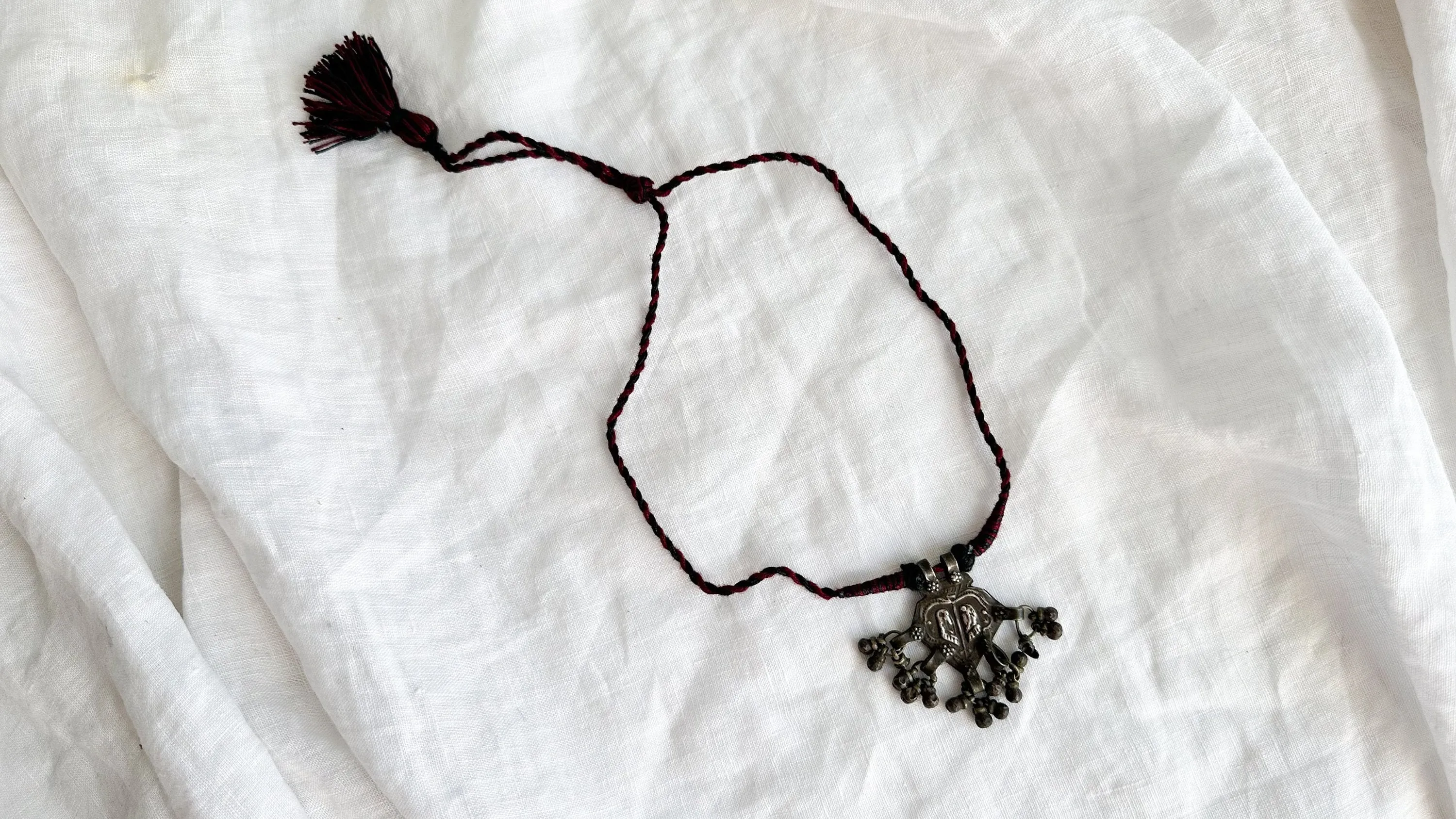 Antique Hindu Goddess Feet Amulet Necklace. Adjustable Length. 1051