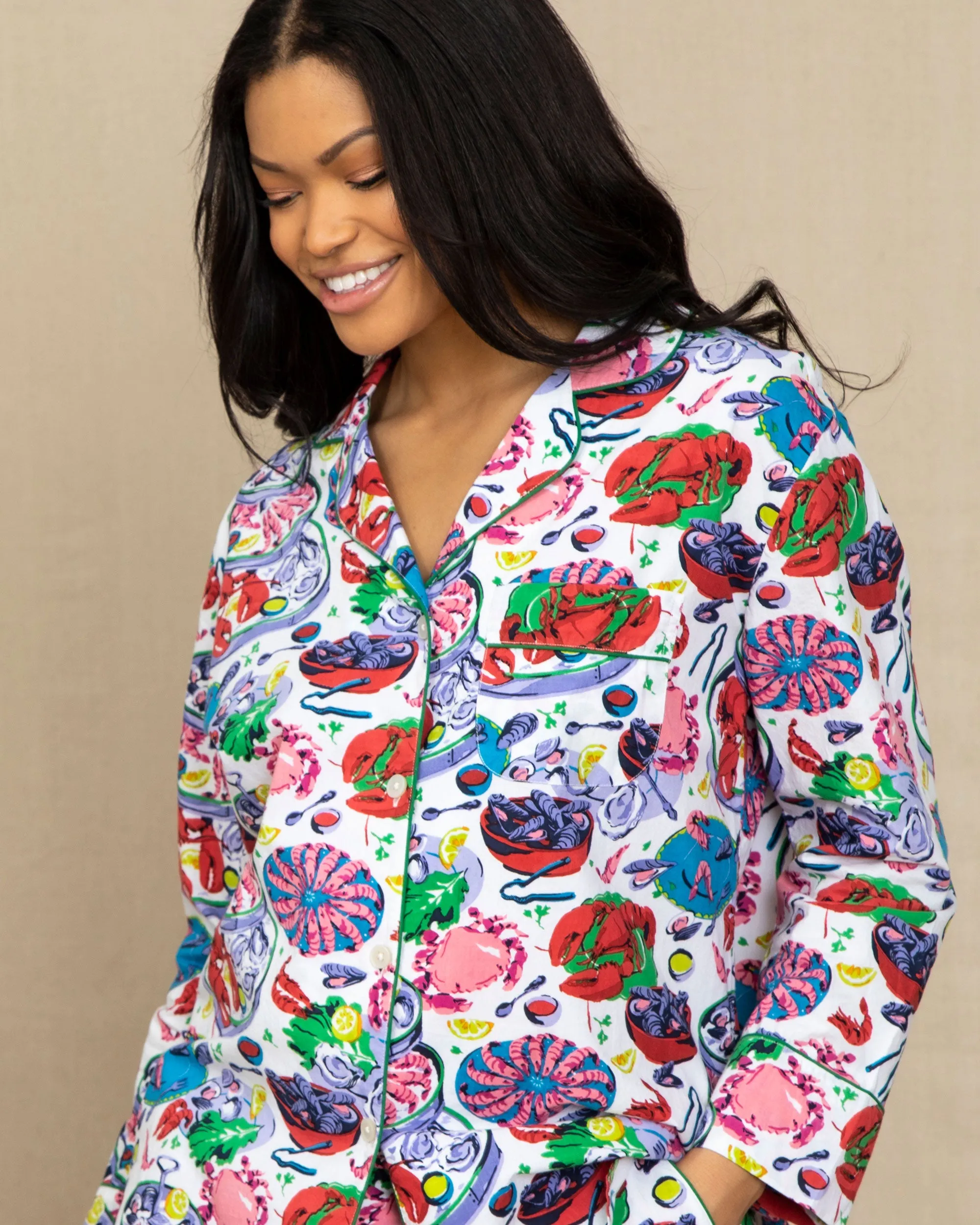 Fruits de Mer - Long Sleeve Pajama Top - Cloud