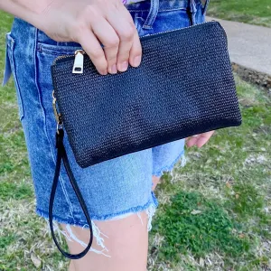 Jen & Co Riley Micro Straw 3 Compartment Crossbody/Wristlet - Black