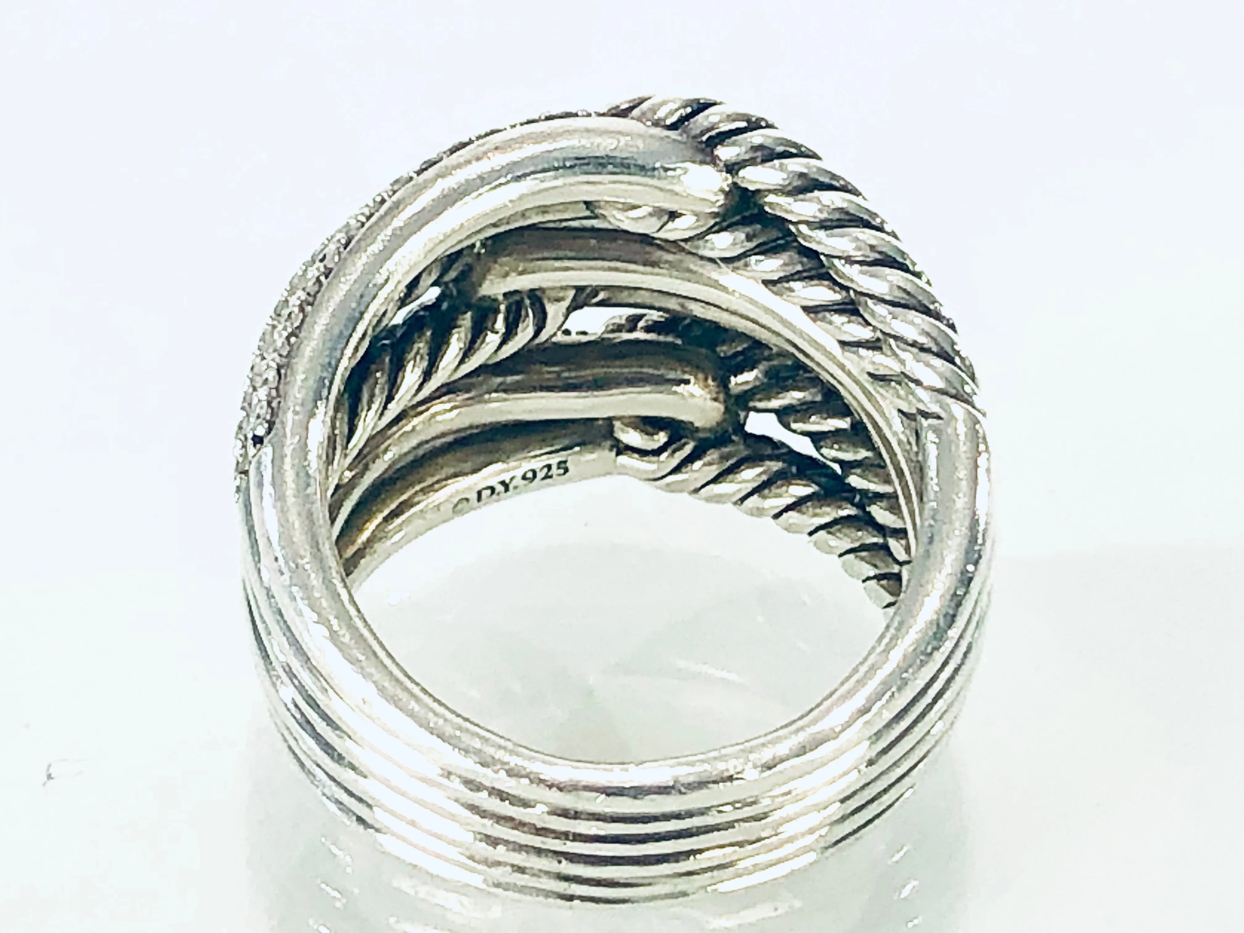 Labyrinth Sterling Silver Triple Loops Diamond Ring | Size 9