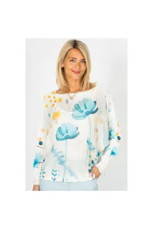 Look Mode Aqua Sky Bloom Batwing Sweater  Made in Italy