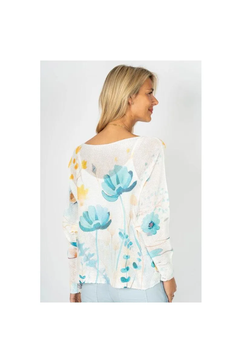 Look Mode Aqua Sky Bloom Batwing Sweater  Made in Italy