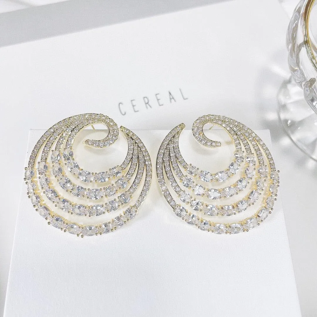 Multi Layer Thread Color Zirconium Geometric Earrings