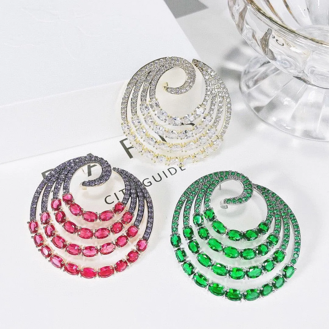 Multi Layer Thread Color Zirconium Geometric Earrings