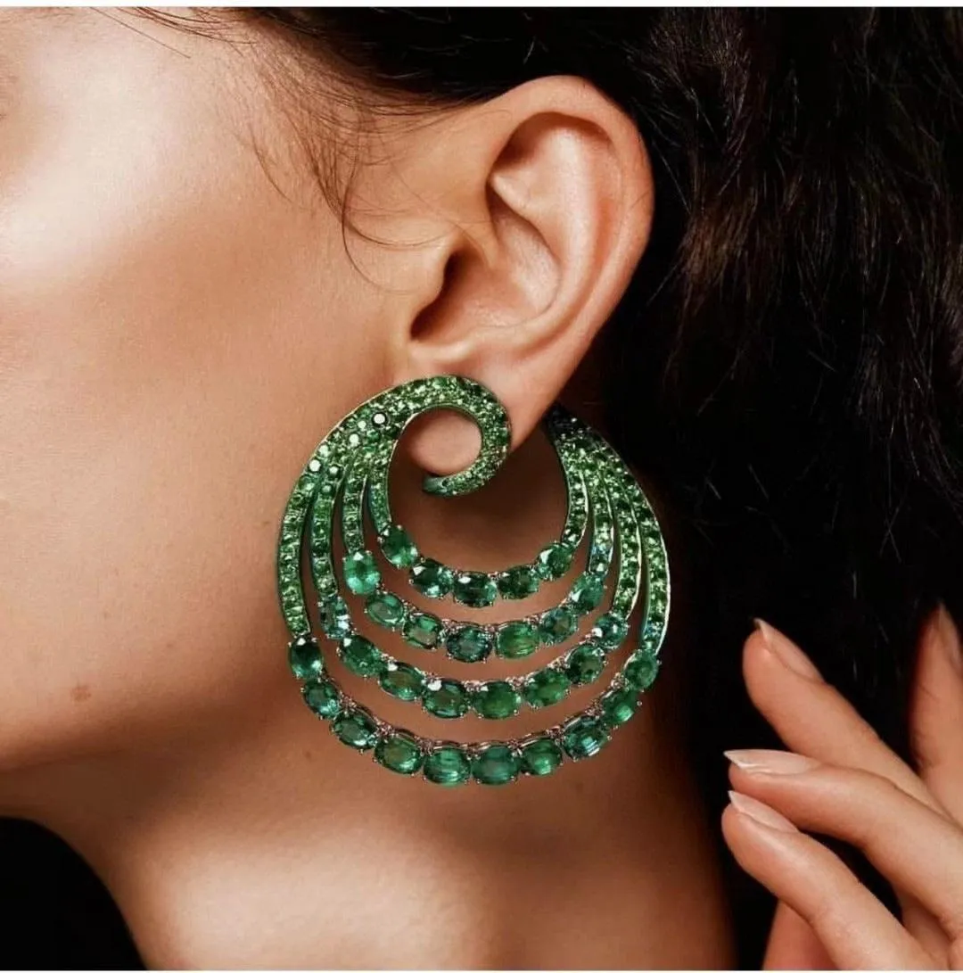 Multi Layer Thread Color Zirconium Geometric Earrings