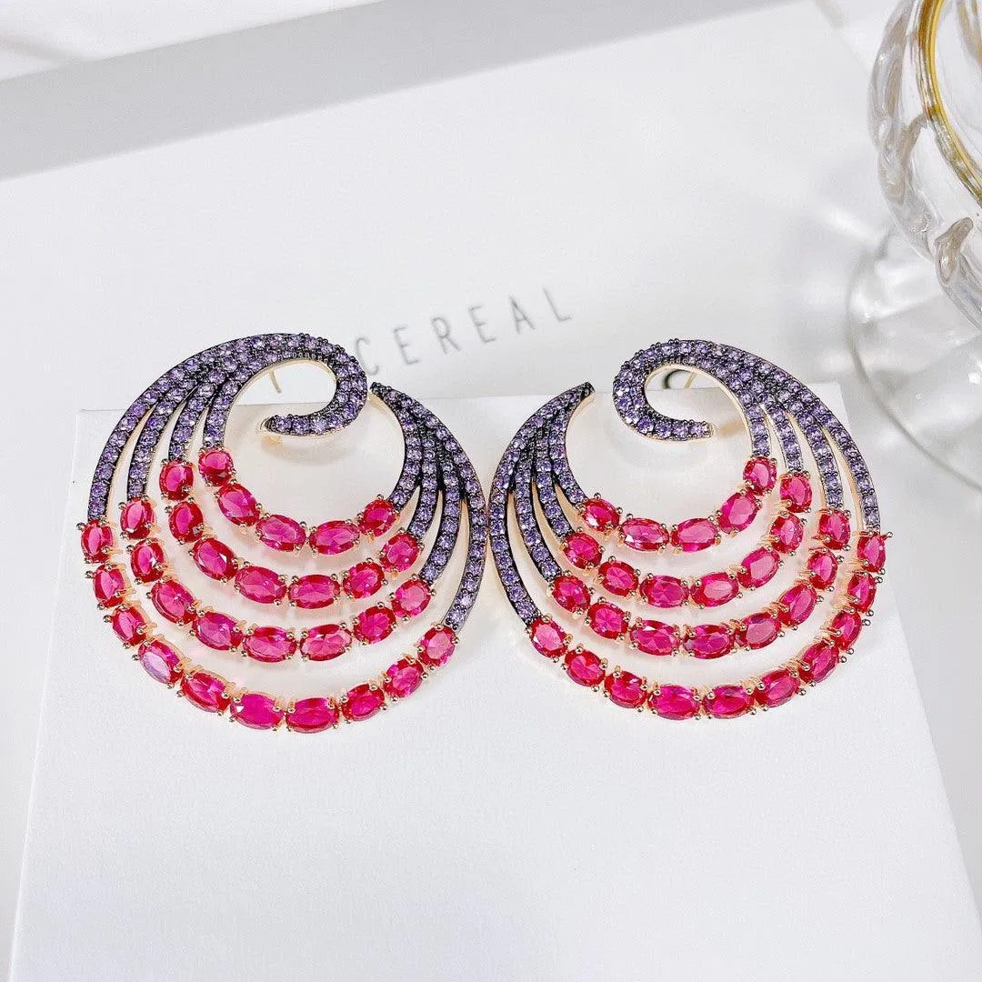Multi Layer Thread Color Zirconium Geometric Earrings