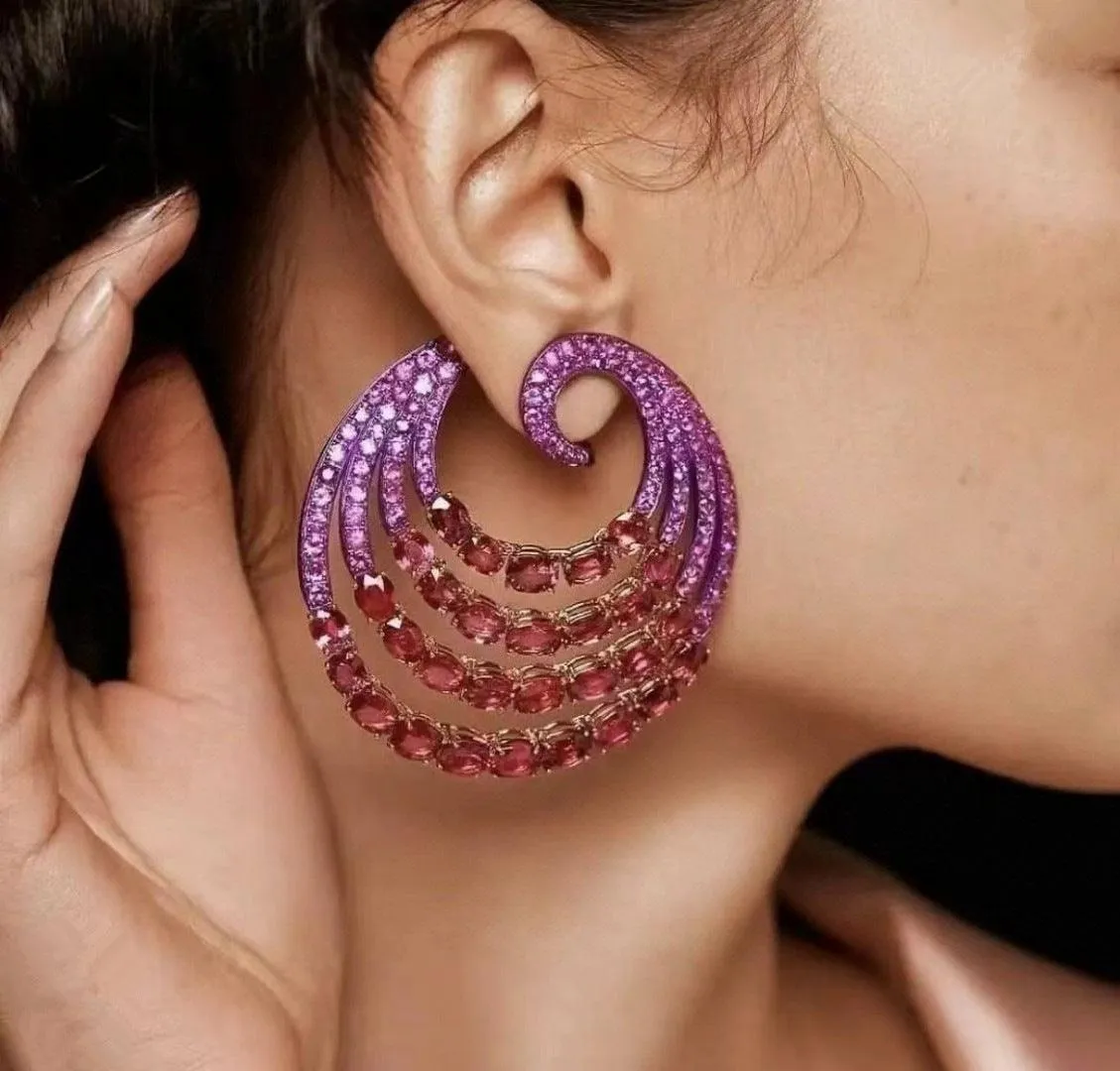 Multi Layer Thread Color Zirconium Geometric Earrings