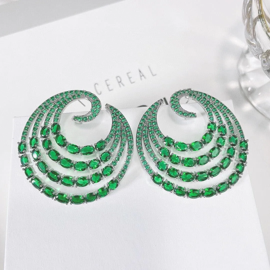 Multi Layer Thread Color Zirconium Geometric Earrings