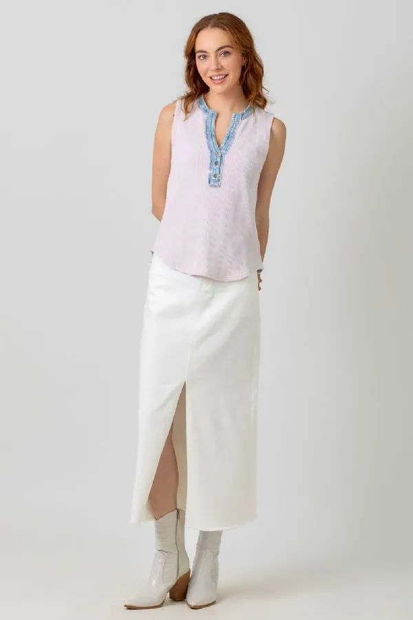 Mystree Lavender Washed Sleeveless Henley Top