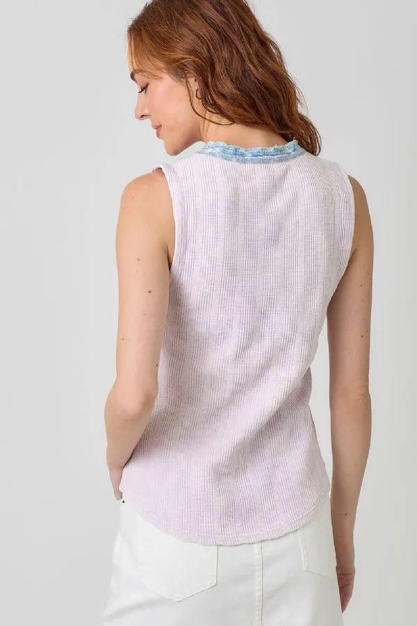 Mystree Lavender Washed Sleeveless Henley Top