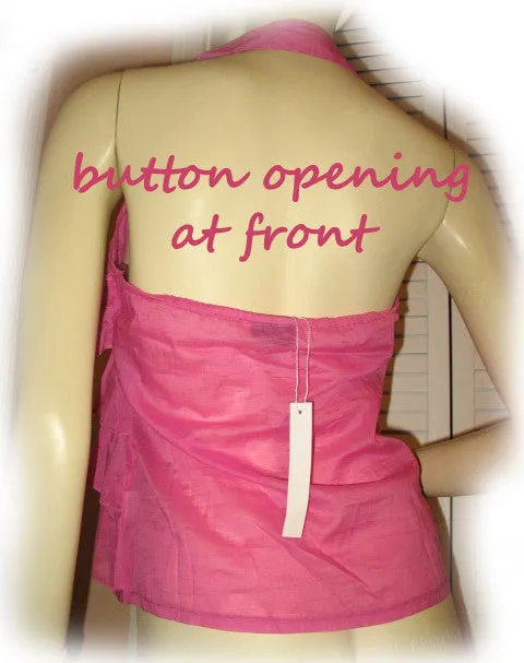 NEW Womens PINK Multi LAYER LAYERED TIER Sleeveless Collared HALTER TOP Summer Clothing