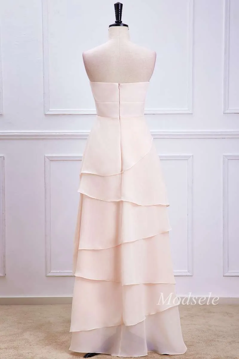 Oat Strapless Multi-Layer Maxi Dress with Handmade Flowers