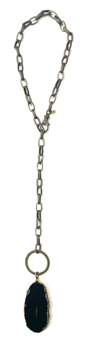 Thick Chain Adjustable Length W/Agate Slab Pendant