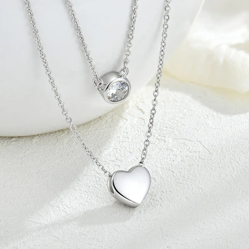 Women's Loving Heart Zircon Multi-layer Twin Necklace