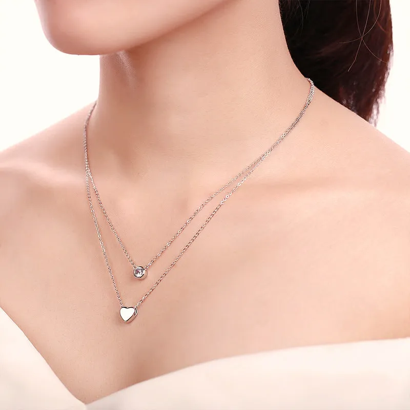 Women's Loving Heart Zircon Multi-layer Twin Necklace